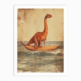 Vintage Brachiosaurus Dinosaur On A Surf Board 1 Art Print