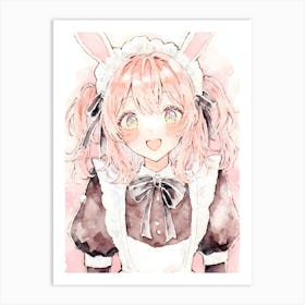 Kawaii Anime Bunny Girl Maid Watercolor Art Print