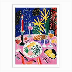 Christmas Dinner Party Painting In The Style Of Matisse Holidays Art Print