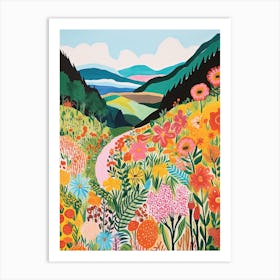 Colourful Countryside Landscape Illustration 1 Art Print