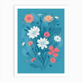 Beautiful Flowers Illustration Vertical Composition In Blue Tone 18 Art Print