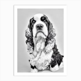 English Cocker Spaniel B&W Pencil Dog Art Print
