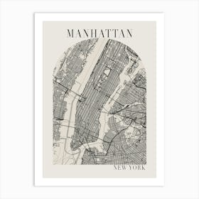 Manhattan New York Boho Minimal Arch Full Beige Color Street Map 1 Art Print