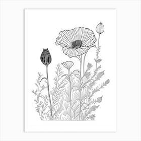 Poppy Herb William Morris Inspired Line Drawing 1 Art Print