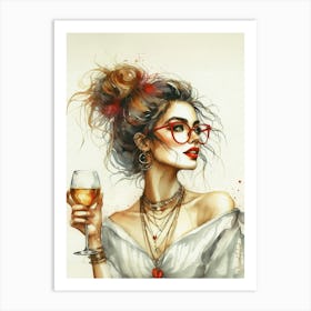 Boho Lady With Golden Wine 3 Art Print