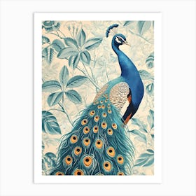 Vintage Blue Floral Peacock Wallpaper Inspired 1 Art Print