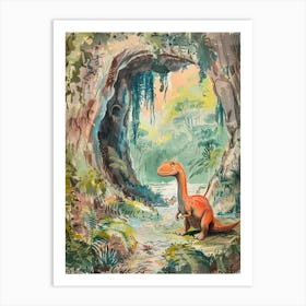 Dinosaur In A Cave Storybook Illustration 2 Art Print