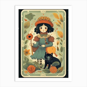 Girl And Cat Tarot Card Art Print