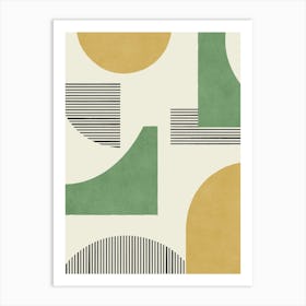 Line Art Geometric Abstract Pattern - Gold Green Art Print