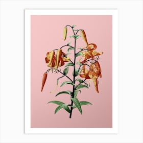 Vintage Tiger Lily Botanical on Soft Pink n.0558 Art Print