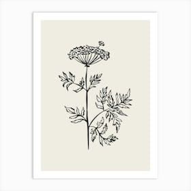 Black Fine Line Flower Poster Art Print