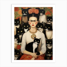 Frida Kahlo Portrait with Black Cats, Frida Khalo, Frida Kahlos Print, Mexican Art, Feminist Art Print Art Print