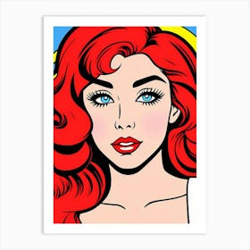 Vivid Visage: A Bold Glimpse into Pop Art Sophistication Red Haired Woman Art Print