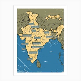 Vintage India Map Art Print