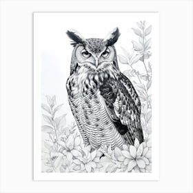 Philipine Eagle Owl Drawing 1 Art Print