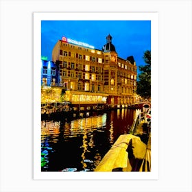 Amsterdam Hotel At Night Art Print