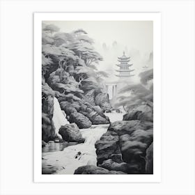 Nikko In Tochigi, Ukiyo E Black And White Line Art Drawing 2 Art Print