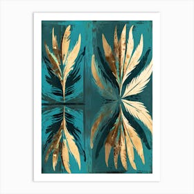 Feathers In Teal And Gold Art Print