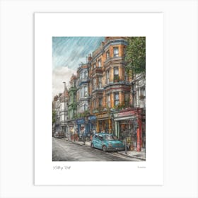 Notting Hill London Pencil Sketch 1 Watercolour Travel Poster Art Print