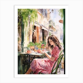 At A Cafe In Alexandria Egypt Watercolour Art Print