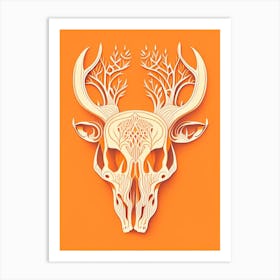 Animal Skull Orange 2 Line Drawing Art Print