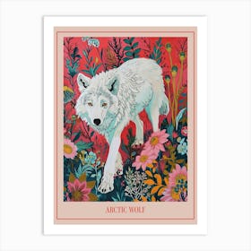 Floral Animal Painting Arctic Wolf 1 Poster Art Print
