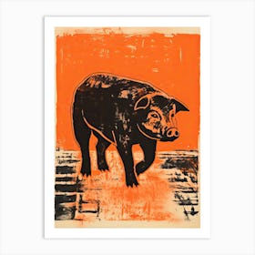 Pig, Woodblock Animal Drawing 2 Art Print