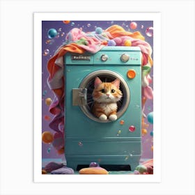 Cat In Washing Machine 2 Art Print