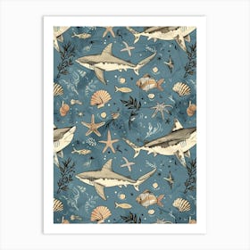 Pastel Angel Shark Watercolour Seascape Pattern 1 Art Print
