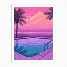 Swimming Pool, Palm Trees And The Sea In The Background Affiche