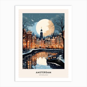 Winter Night  Travel Poster Amsterdam Netherlands 1 Art Print