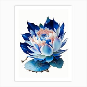 Blue Lotus Decoupage 5 Art Print