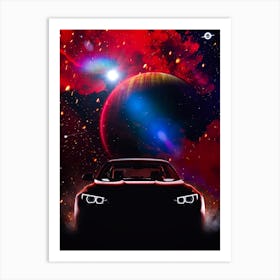 Red Sportive Car In Clouds Space Art Print