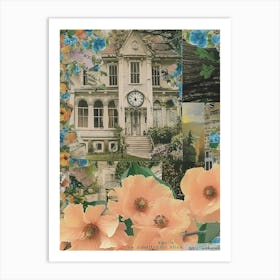 Peach Flowers Scrapbook Collage Cottage 4 Art Print