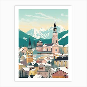 Vintage Winter Travel Illustration Salzburg Austria 5 Art Print