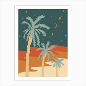 Palm And Peaceful Night Orange Art Print