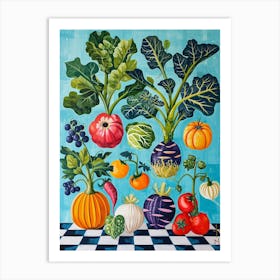 Vegetables Blue Checkerboard 2 Art Print