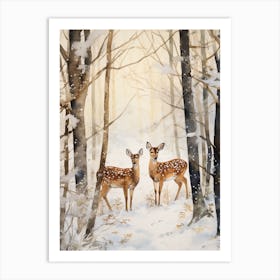 Winter Watercolour Fawn 4 Art Print
