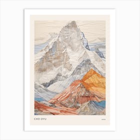 Cho Oyu Nepal 2 Colourful Mountain Illustration Poster Art Print