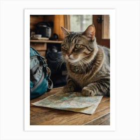 Cat On A Map Art Print