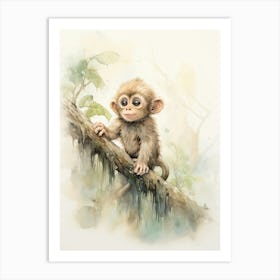 Monkey Painting Drawing Watercolour 3 Art Print