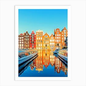 Damrak Canal In Amsterdam, Holland, Netherlands Art Print