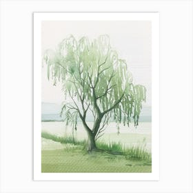 Willow Tree Atmospheric Watercolour Painting 3 Art Print