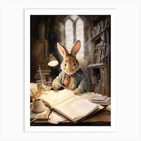 Bunny Writing Letters Rabbit Prints Watercolour 1 Art Print