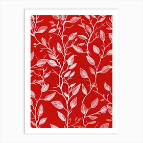 White Leaves On Red Background 3 Art Print