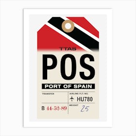 Port Of Spain (POS) Trinidad and Tobago Vintage Airline Luggage Tag Art Print