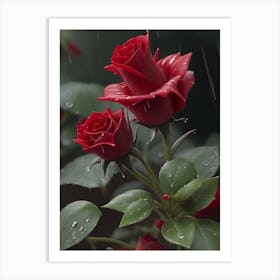 Red Roses At Rainy With Water Droplets Vertical Composition 1 Art Print