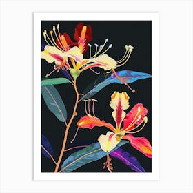 Neon Flowers On Black Peacock Flower 4 Art Print