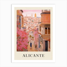 Alicante Spain 4 Vintage Pink Travel Illustration Poster Art Print