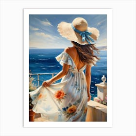 Woman in summer dress looking at the sea 7 Art Print